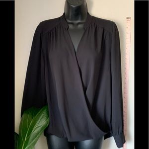 Flowy Black Long Sleeve V-neck Blouse